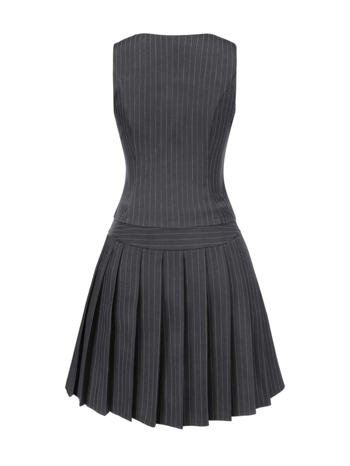 2PCS Dark Gray 1960s Pinstripes Top & Pleated Skirt sold by Retro Stage product image thumbnail 5