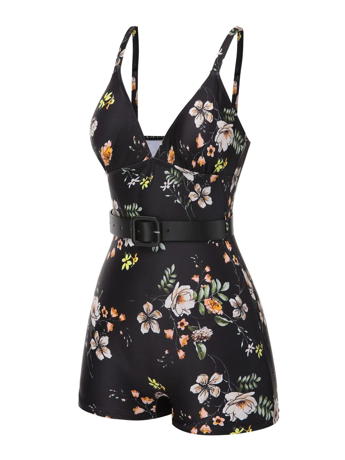 Black 1940s Floral Boxer Straps Swimsuit sold by Retro Stage product image thumbnail 3