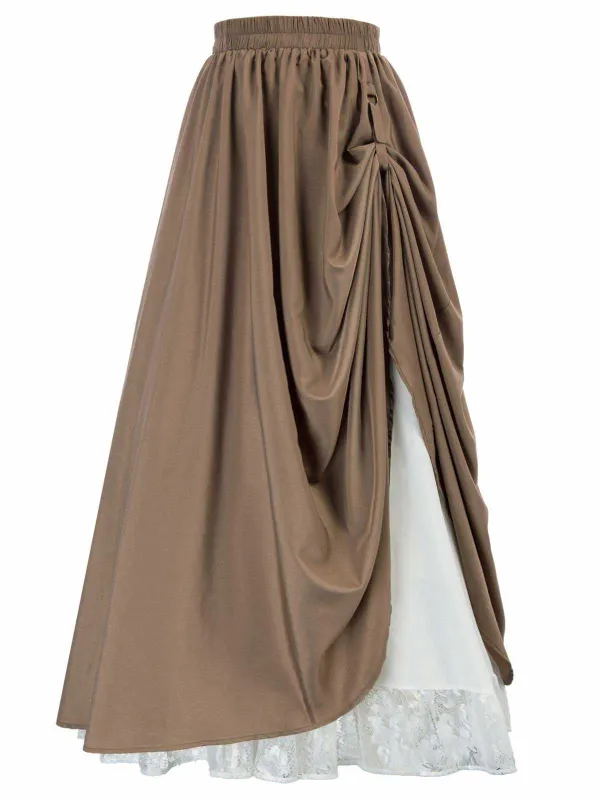 1960s Victorian-Style Ruched Lace Maxi Skirt sold by Retro Stage