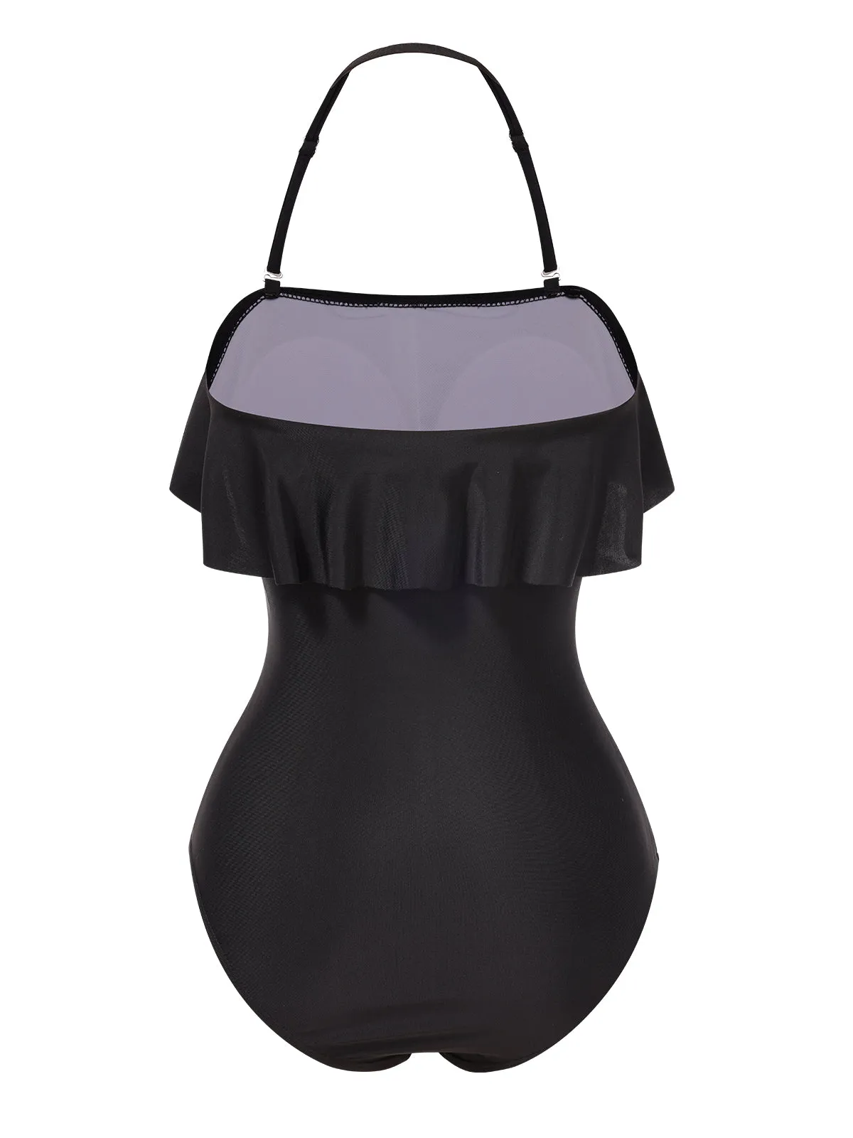 Black 1950s Ruffles Halter One-Piece Swimsuit sold by Retro Stage product image thumbnail 2