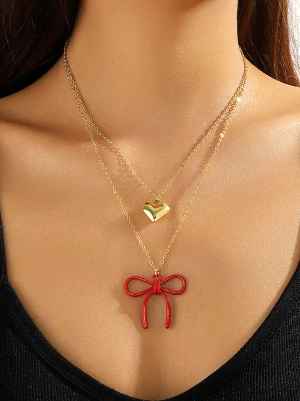 Heart Bow Double Layer Necklace sold by Retro Stage