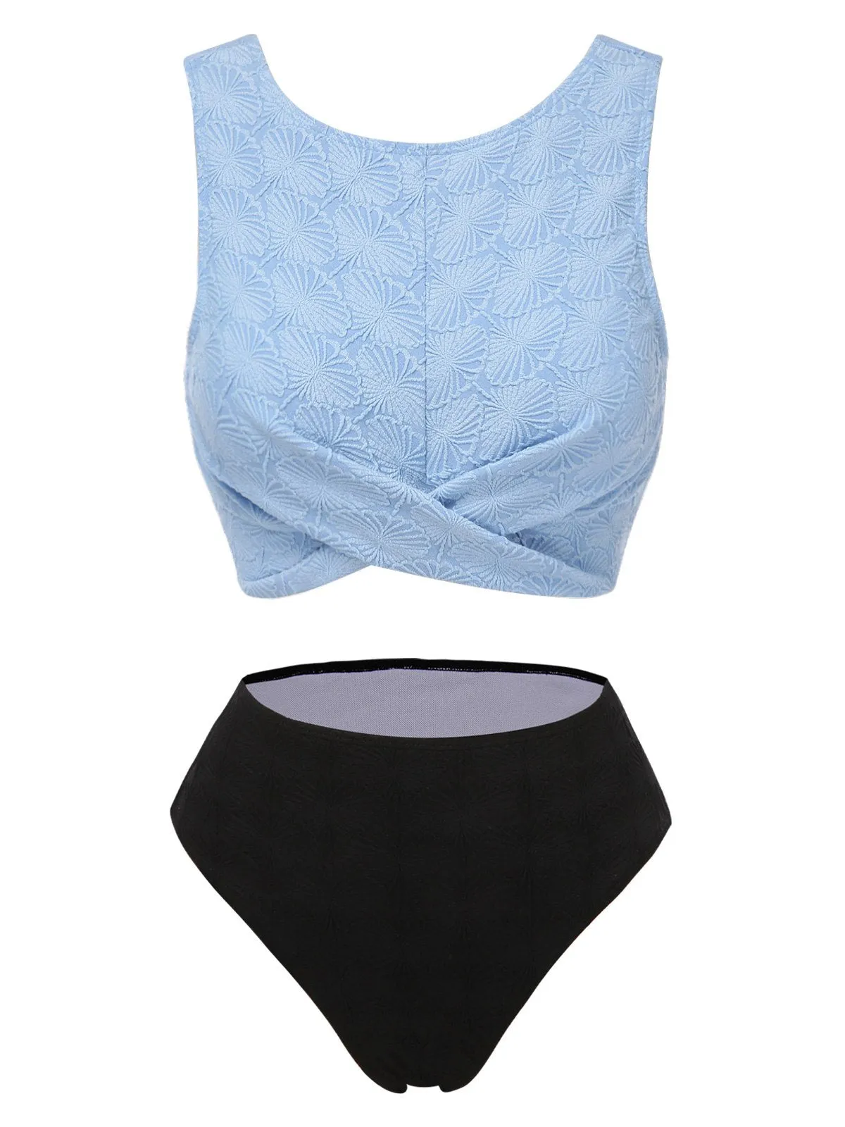 Blue 1950s Floral Jacquard Tank Bikini Set sold by Retro Stage