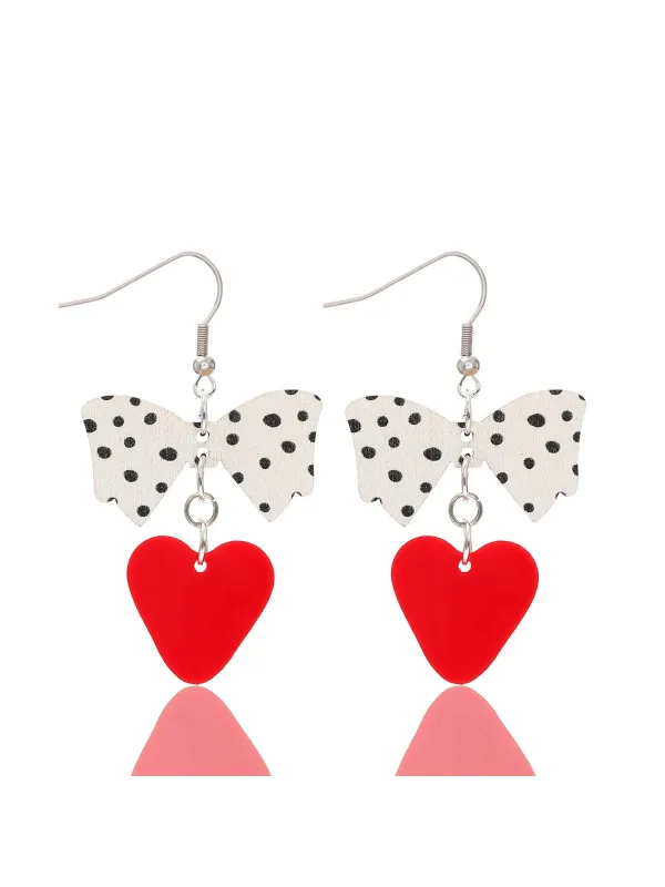 Retro Dots Bowknot Heart Dangle Earrings sold by Retro Stage