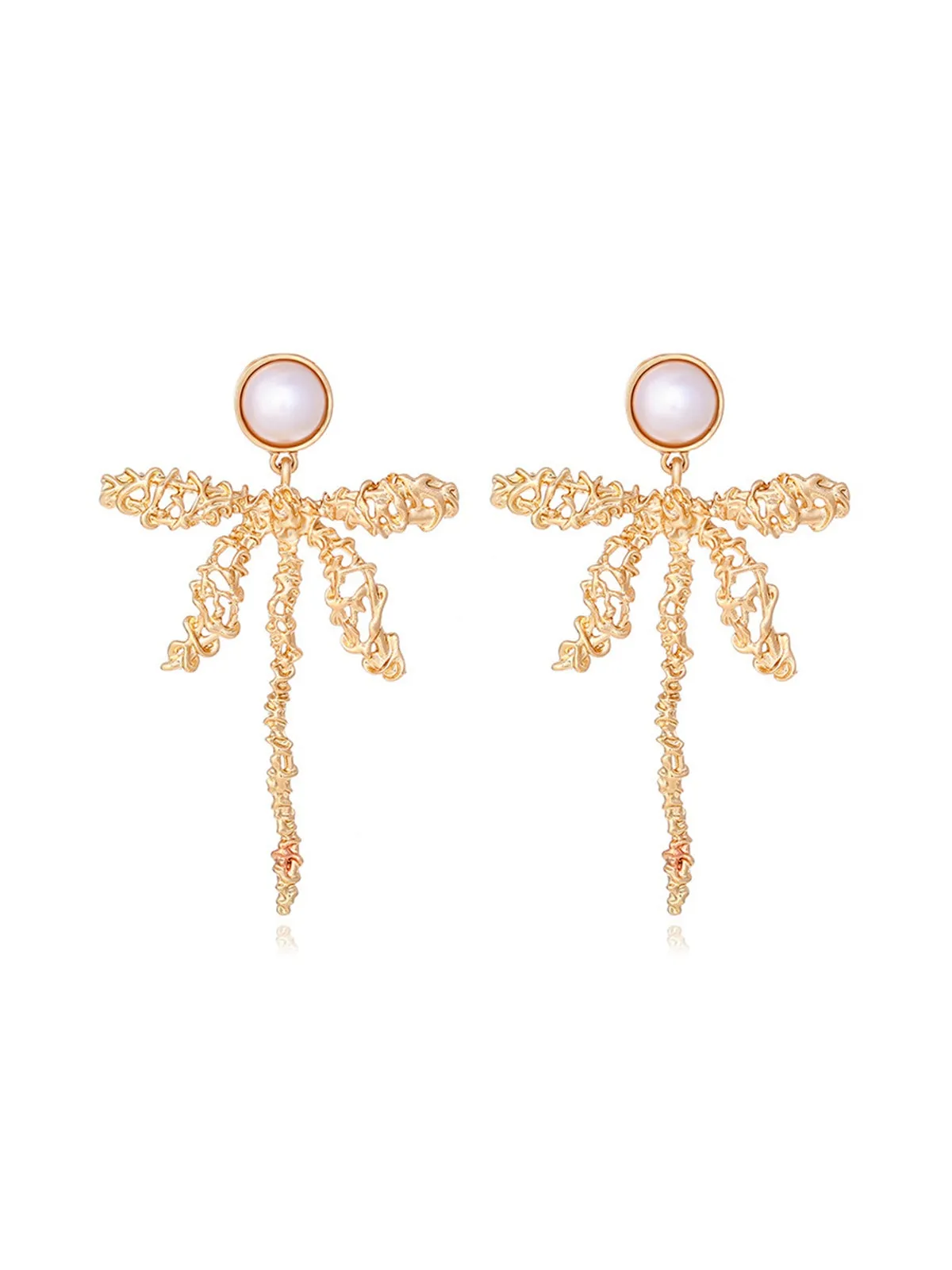 Retro Pearl Dragonfly Wire Dangle Earrings sold by Retro Stage