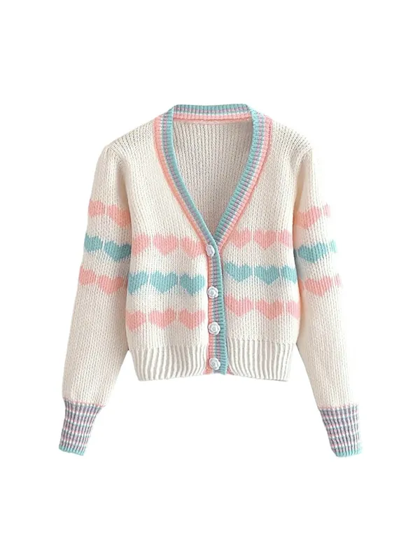 Multicolor 1960s Hearts Rose Button Cardigan sold by Retro Stage
