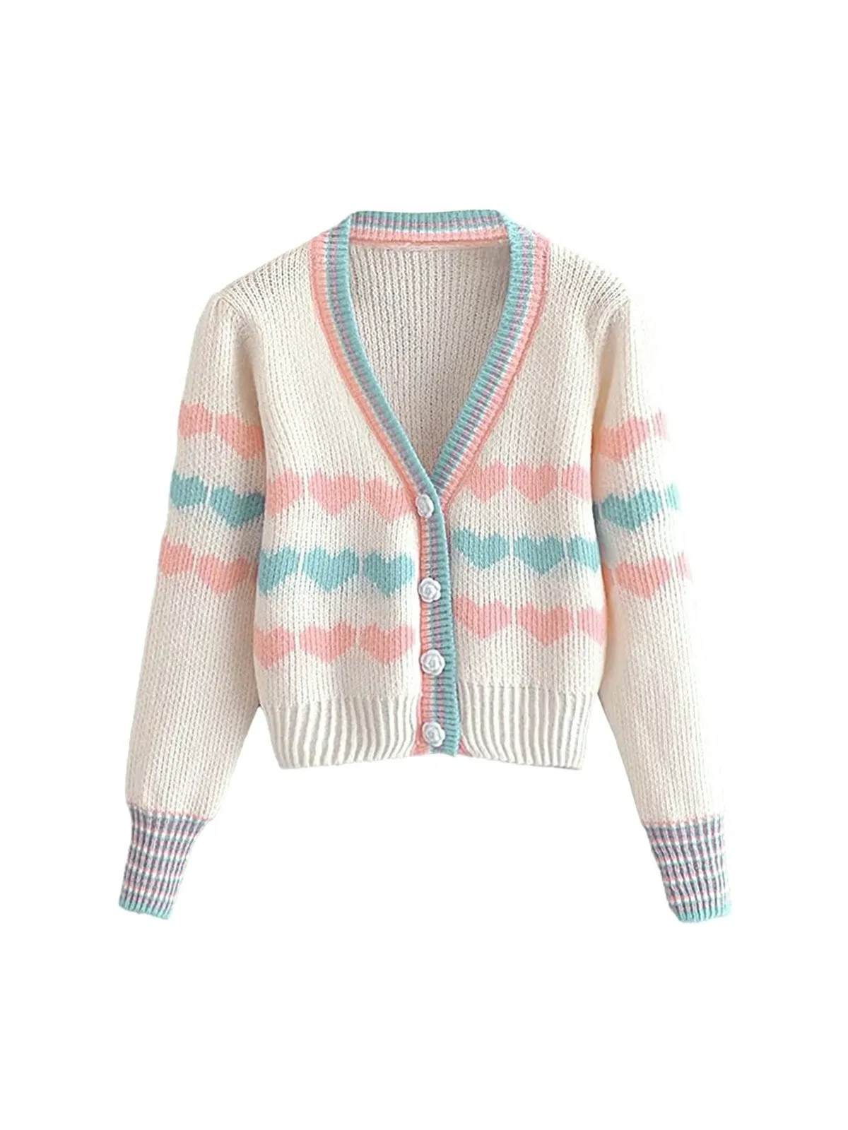 Multicolor 1960s Hearts Rose Button Cardigan sold by Retro Stage