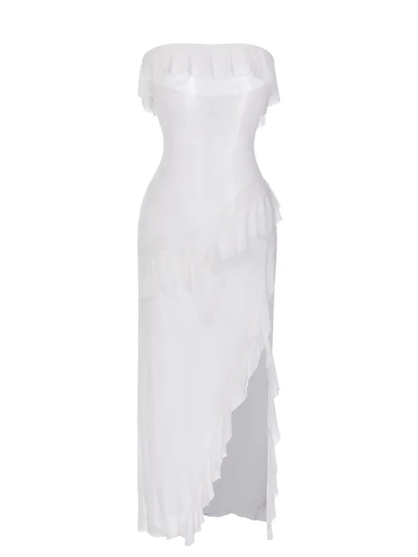 1930s Solid Ruffles Oblique Hem Bandeau Nightgown sold by Retro Stage