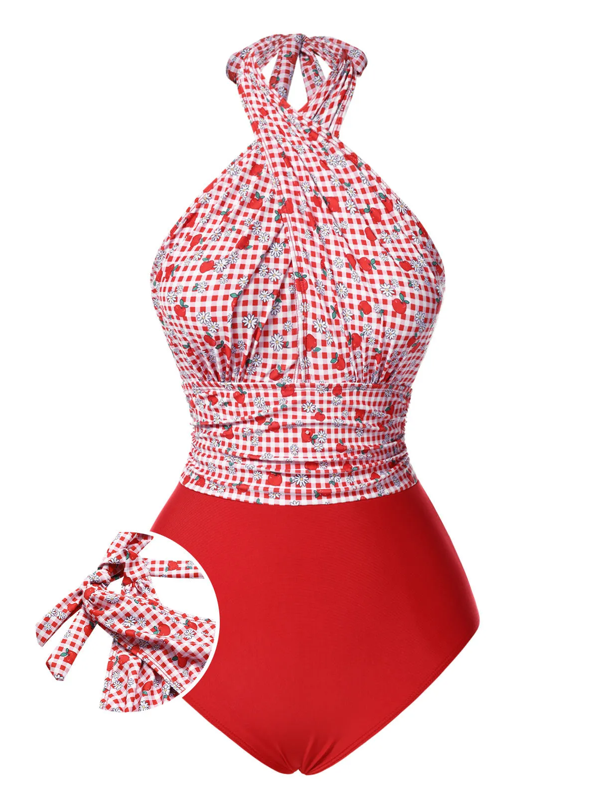 Red 1950s Apple Plaid Wrapped Swimsuit sold by Retro Stage product image thumbnail 3