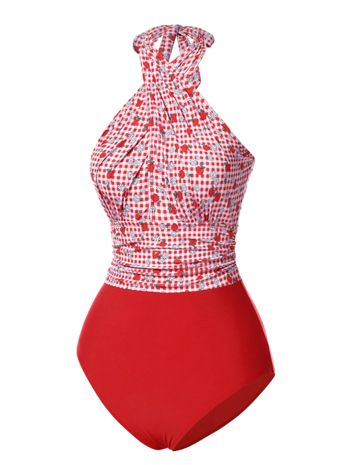 Red 1950s Apple Plaid Wrapped Swimsuit sold by Retro Stage product image thumbnail 5