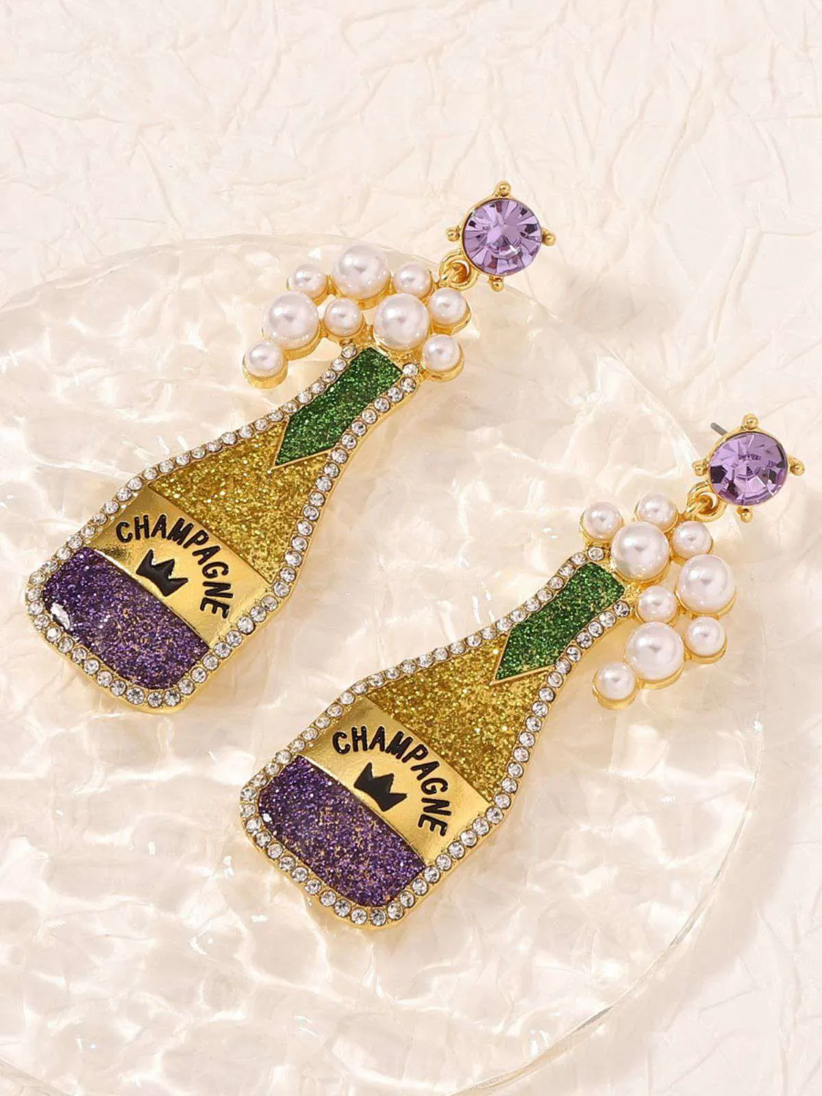 Carnival Champagne Bottle Pearl Earrings sold by Retro Stage product image thumbnail 5