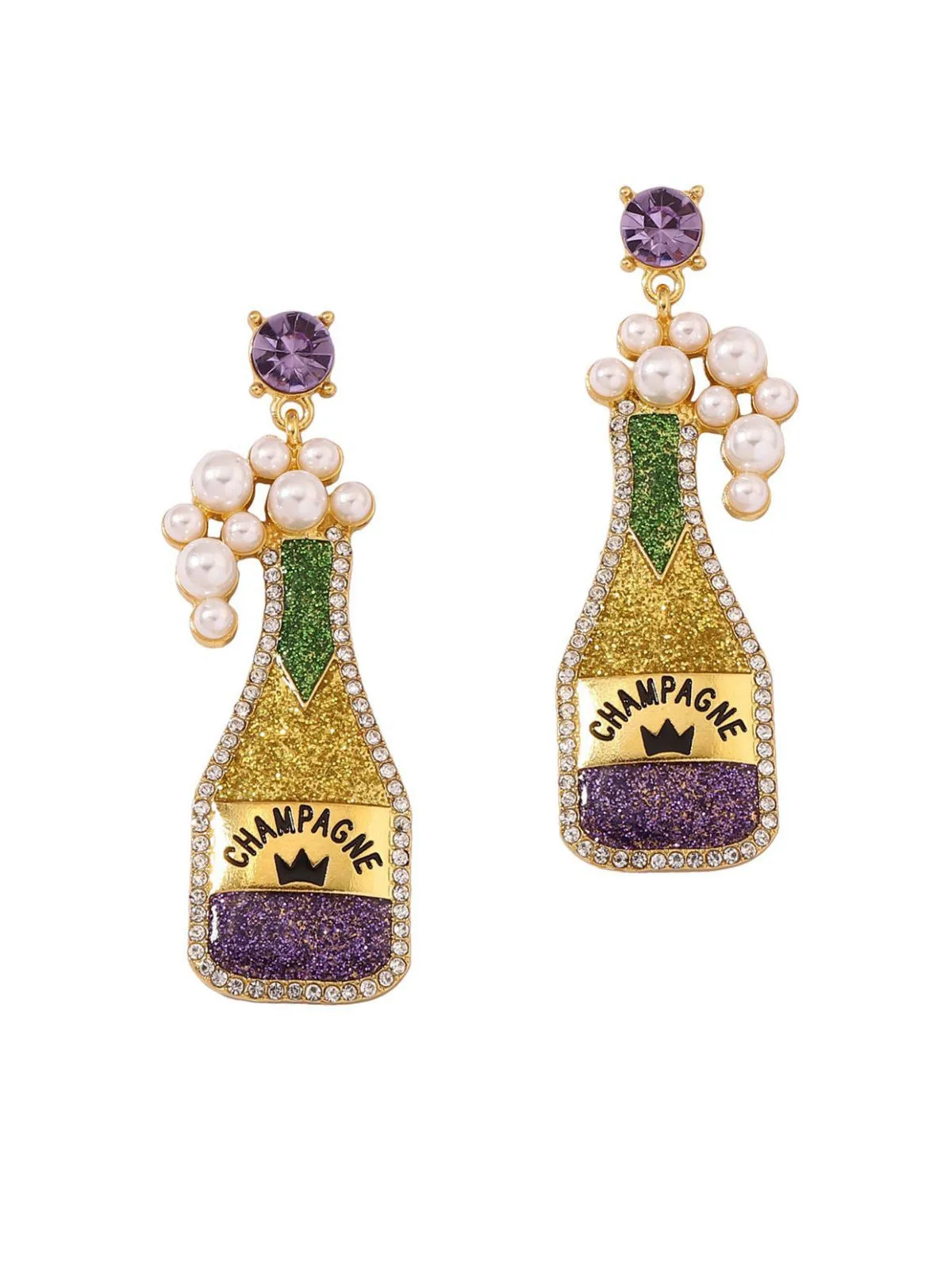 Carnival Champagne Bottle Pearl Earrings sold by Retro Stage product image thumbnail 2
