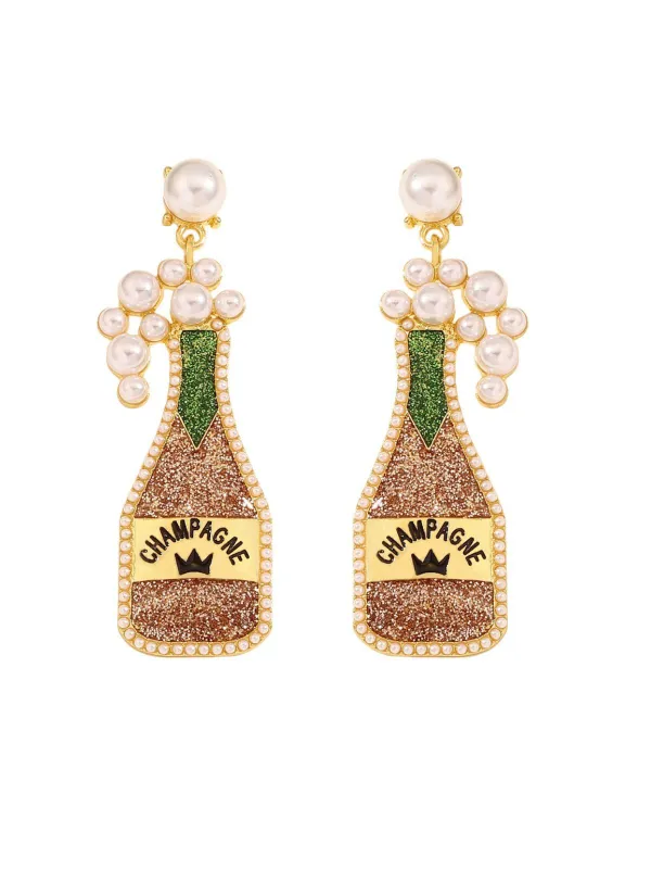 Carnival Champagne Bottle Pearl Earrings sold by Retro Stage