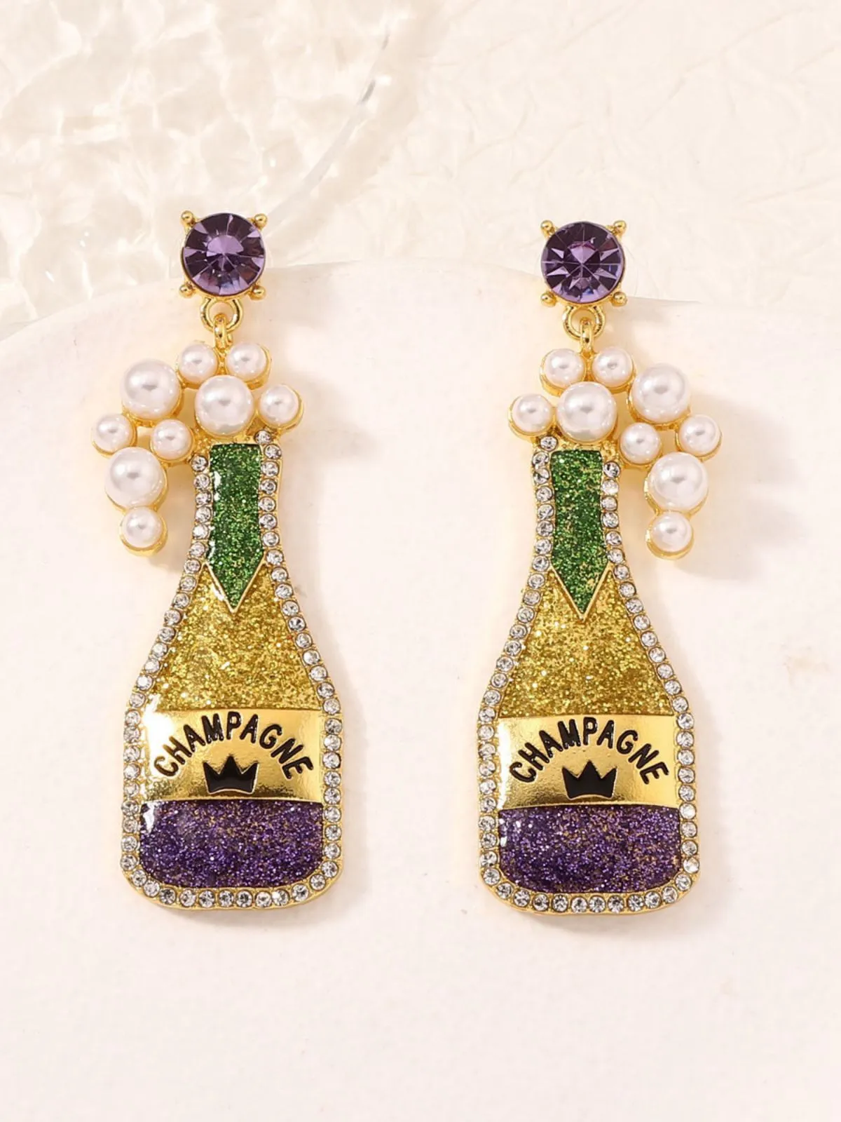 Carnival Champagne Bottle Pearl Earrings sold by Retro Stage product image thumbnail 4