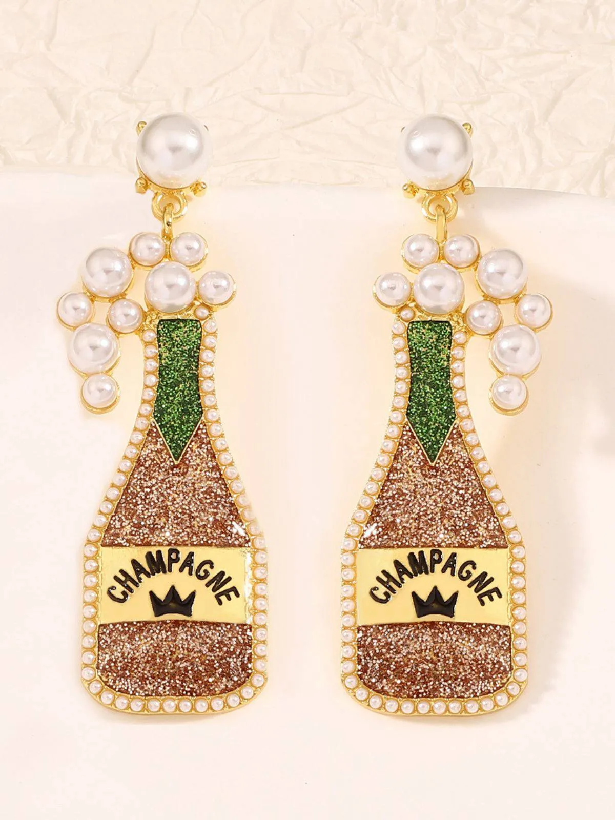 Carnival Champagne Bottle Pearl Earrings sold by Retro Stage product image thumbnail 3