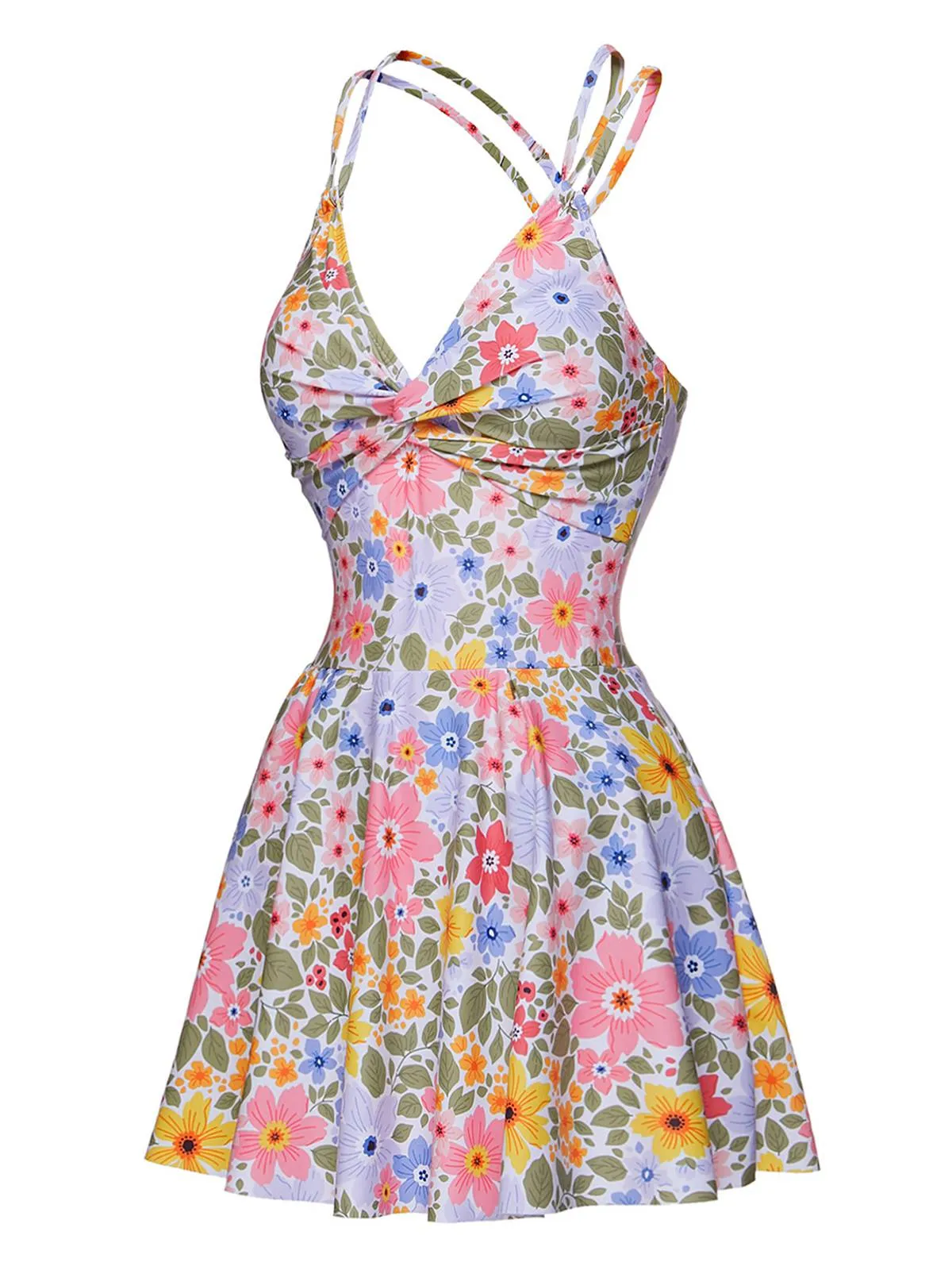 Multicolor 1940s Floral Back Cross Straps Swimsuit sold by Retro Stage product image thumbnail 2