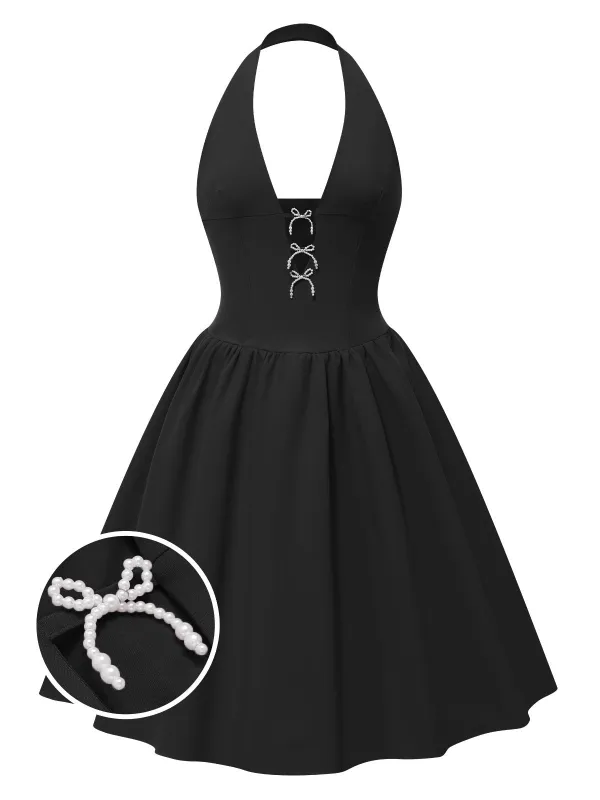 1950s Solid Pearl Bow Halter Dress sold by Retro Stage