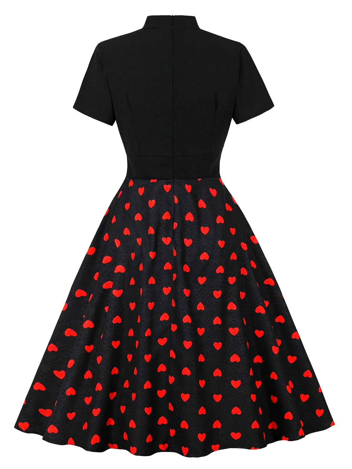 Black 1950s Tie-Neck Heart Dots Dress sold by Retro Stage product image thumbnail 2