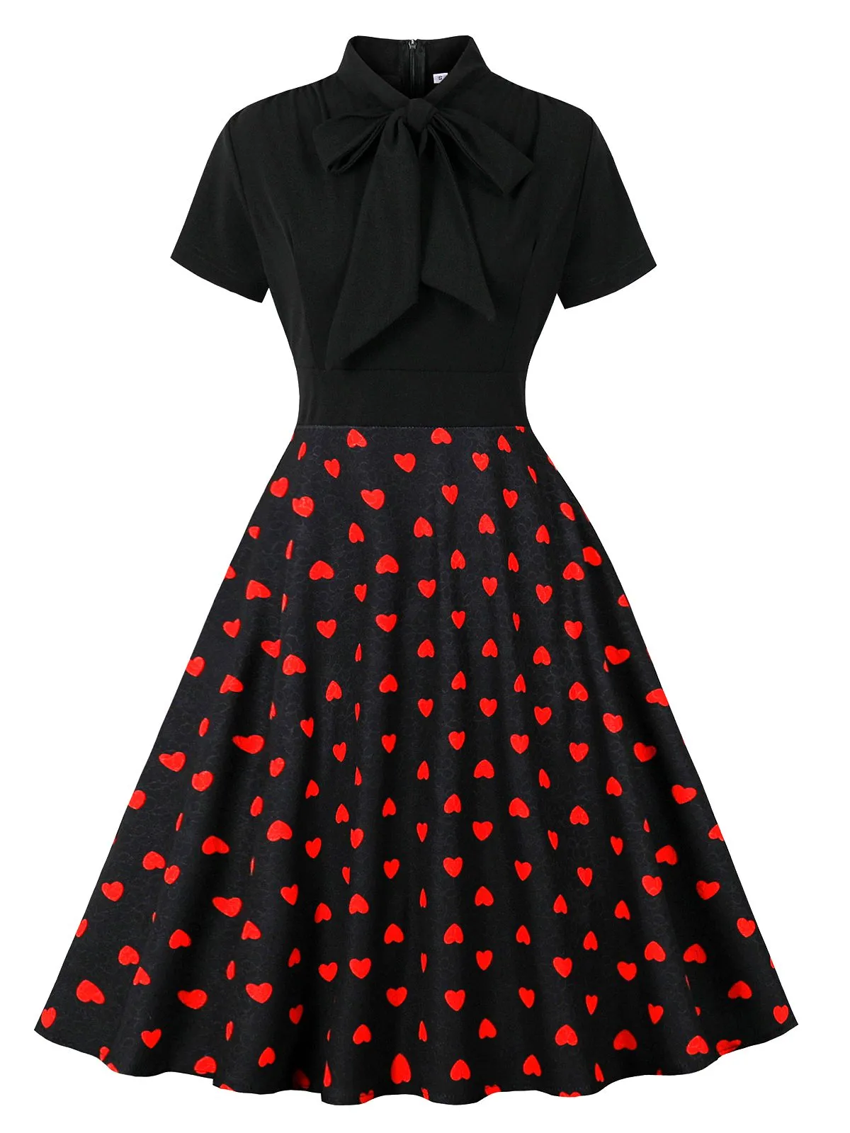 Black 1950s Tie-Neck Heart Dots Dress sold by Retro Stage