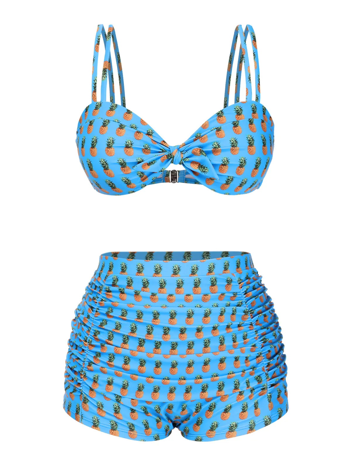 Blue 1950s Pineapple Strap Bow Swimsuit sold by Retro Stage product image thumbnail 2