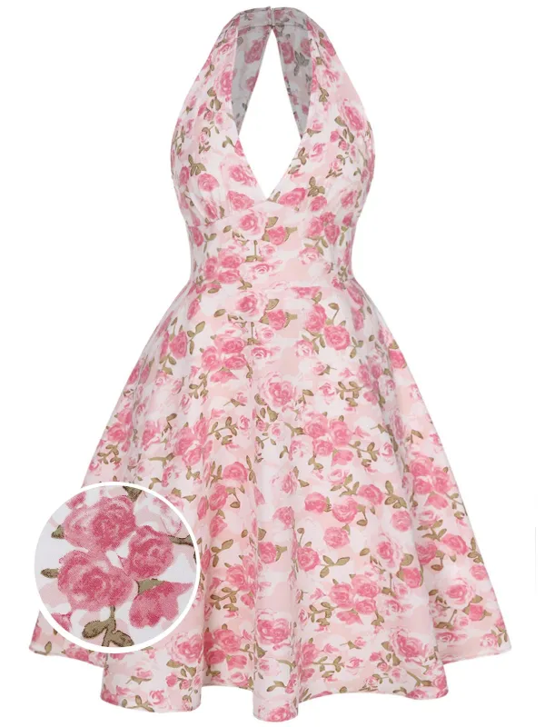 [Plus Size] Pink 1950s Floral V-Neck Dress sold by Retro Stage