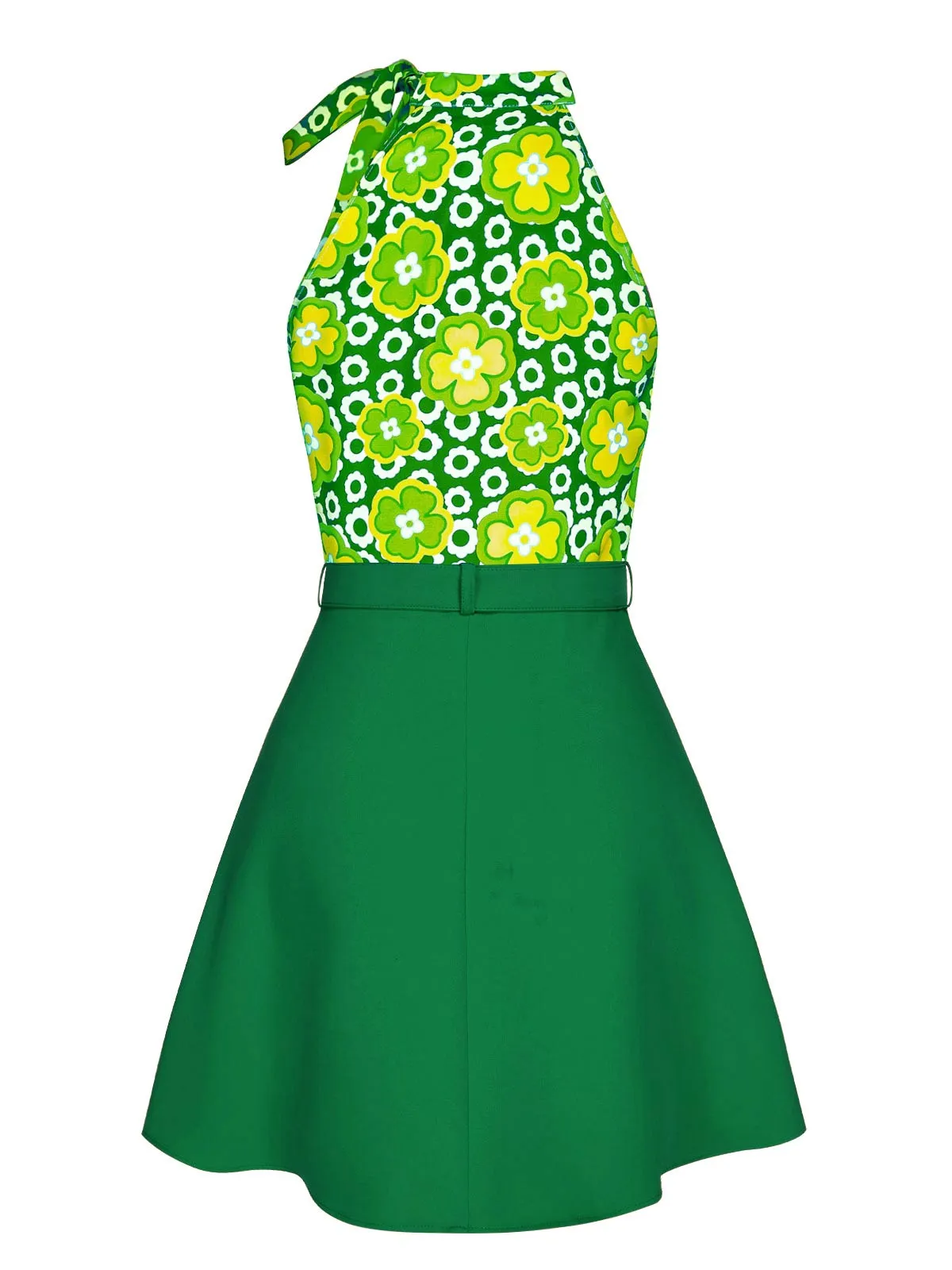 2PCS 1960s Tie Neck Floral Top & Button Solid Skirt sold by Retro Stage product image thumbnail 4