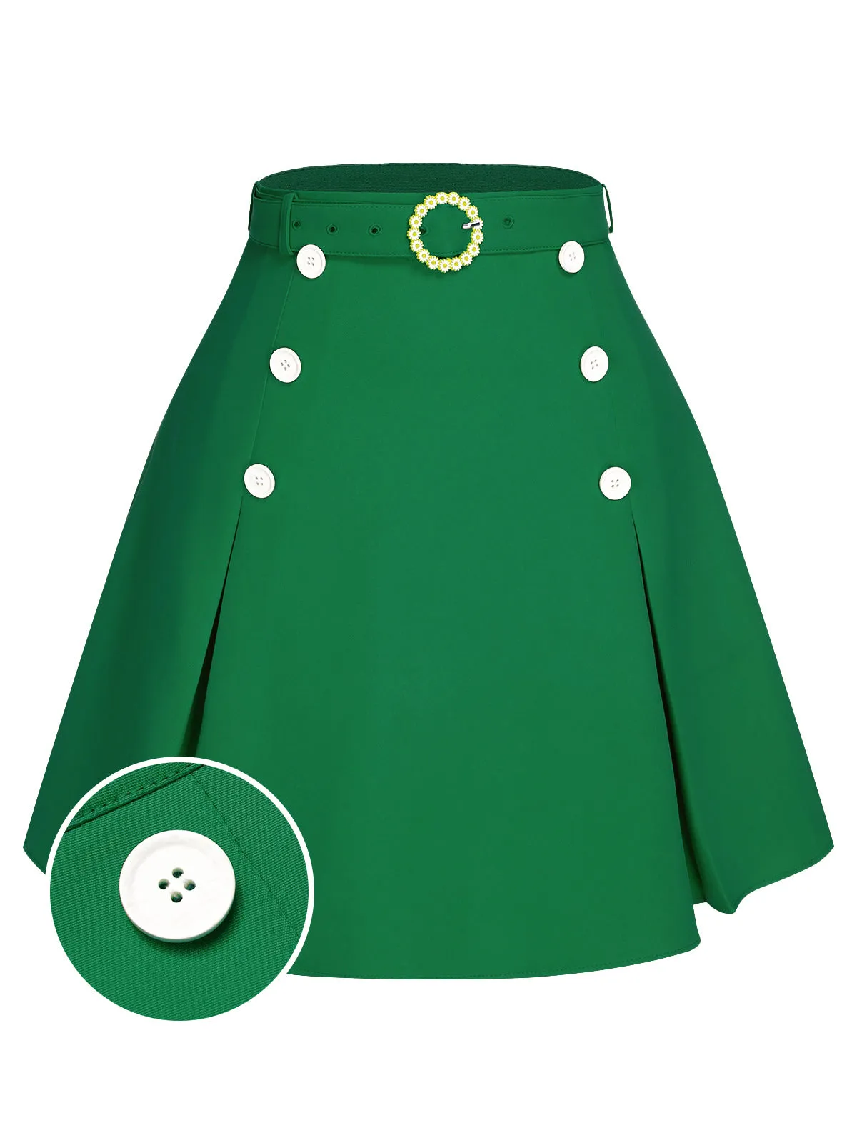 Green 1960s Button Solid Belted Skirt sold by Retro Stage