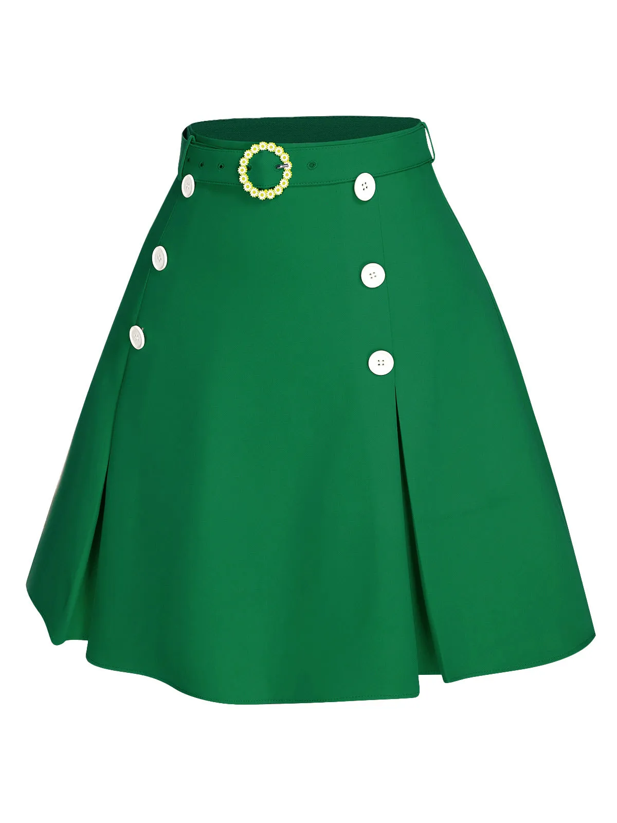 Green 1960s Button Solid Belted Skirt sold by Retro Stage product image thumbnail 3