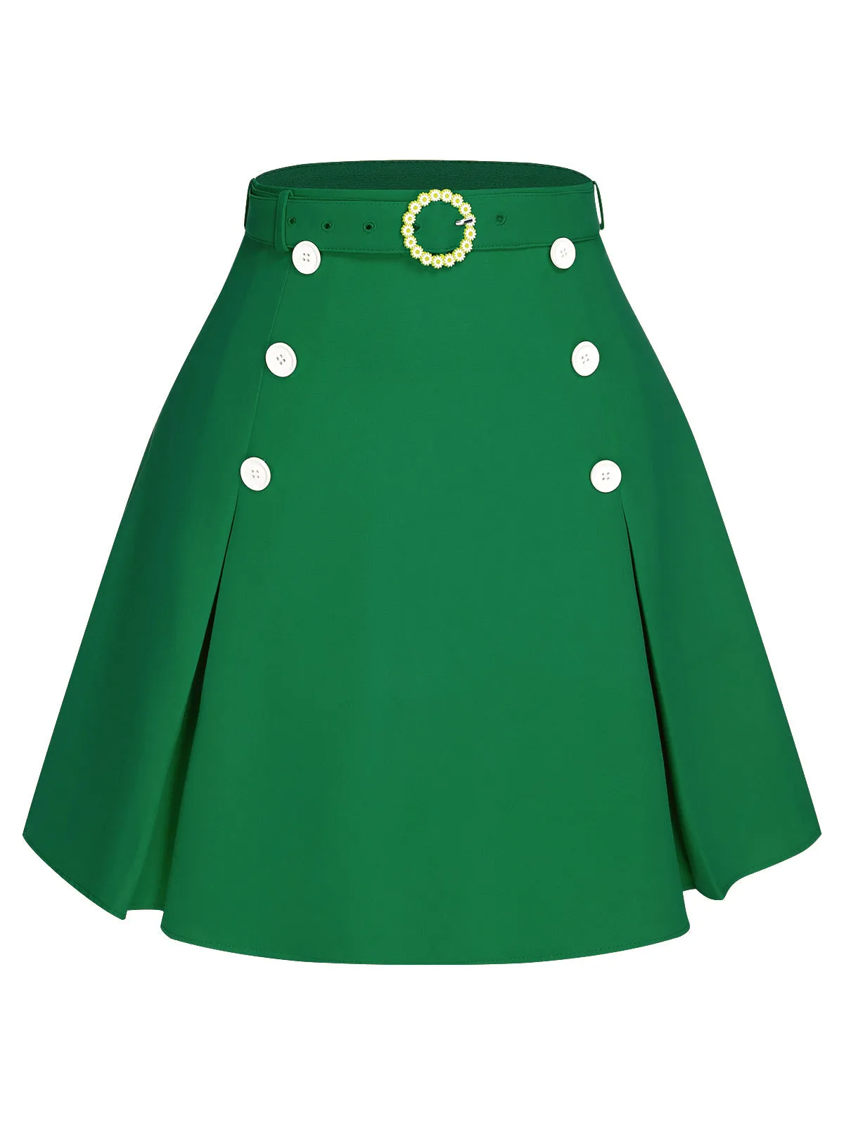 Green 1960s Button Solid Belted Skirt sold by Retro Stage product image thumbnail 2
