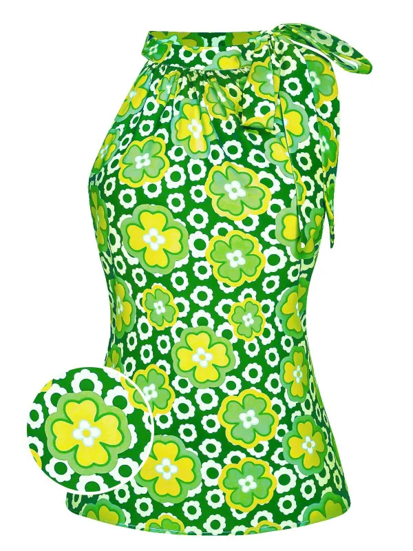 1960s Tie Neck Floral Sleeveless Top sold by Retro Stage