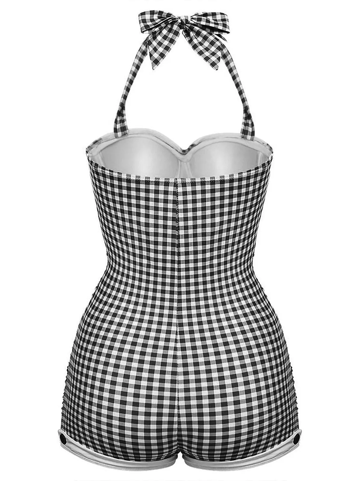Gingham 1950s Halter Bowknot One-piece Swimsuit sold by Retro Stage product image thumbnail 2