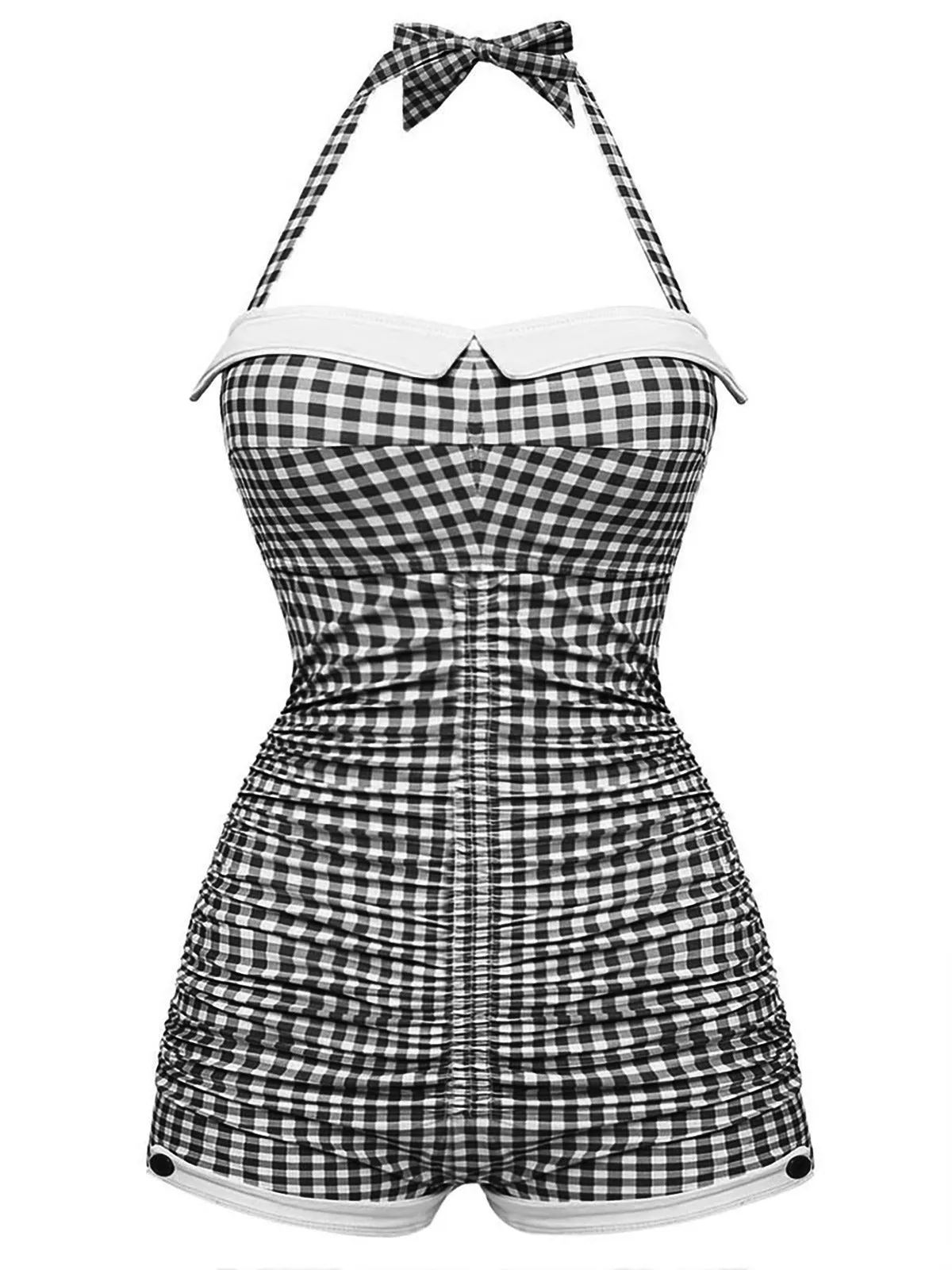 Gingham 1950s Halter Bowknot One-piece Swimsuit sold by Retro Stage