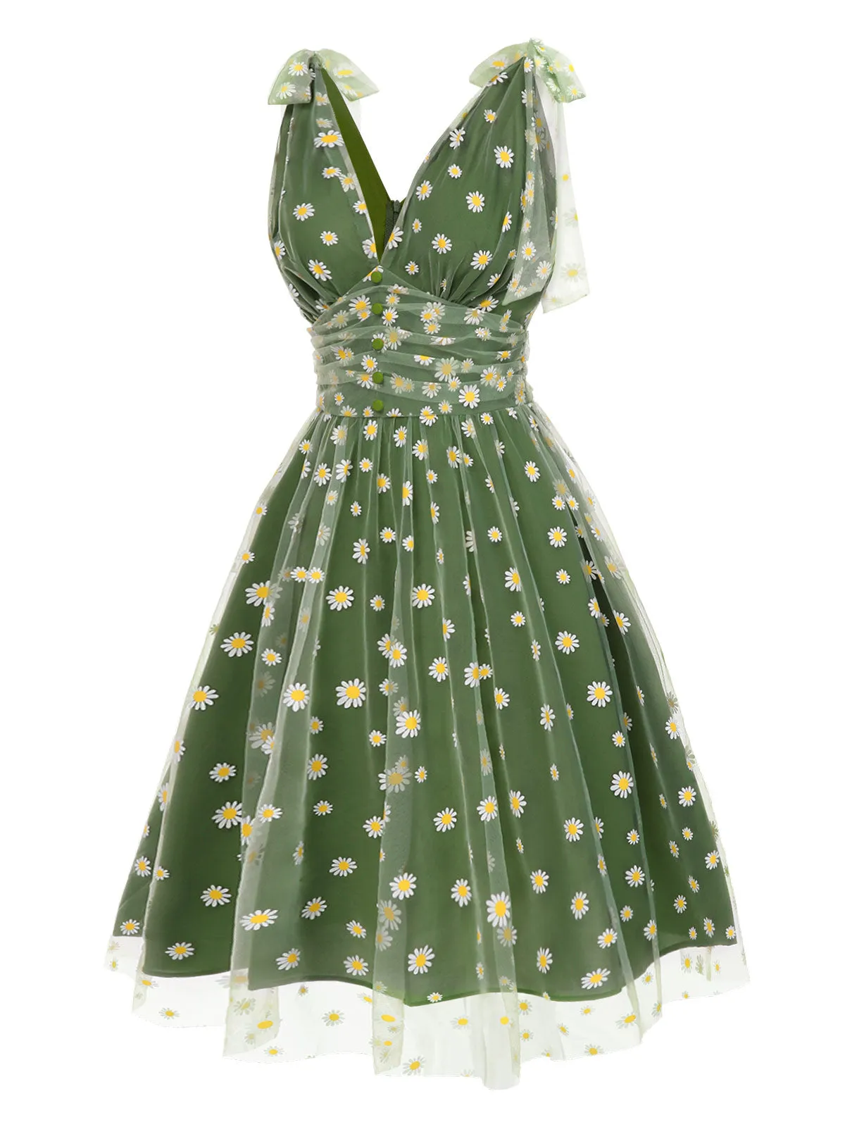 Green 1950s Daisy Mesh Swing Dress sold by Retro Stage product image thumbnail 3