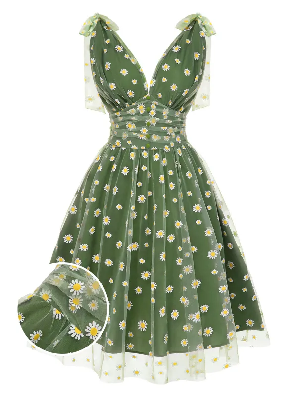 Green 1950s Daisy Mesh Swing Dress sold by Retro Stage