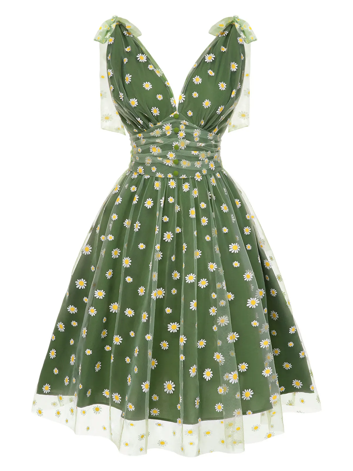 Green 1950s Daisy Mesh Swing Dress sold by Retro Stage product image thumbnail 2