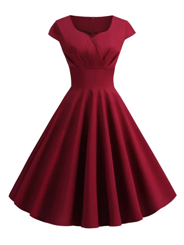 1950s Solid Heart Neck Short Sleeve Dress sold by Retro Stage