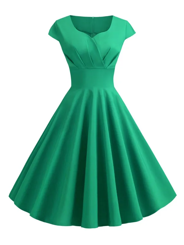 1950s Solid Heart Neck Short Sleeve Dress sold by Retro Stage