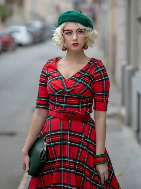 1950s Plaid Sweetheart Fold Swing Dress sold by Retro Stage
