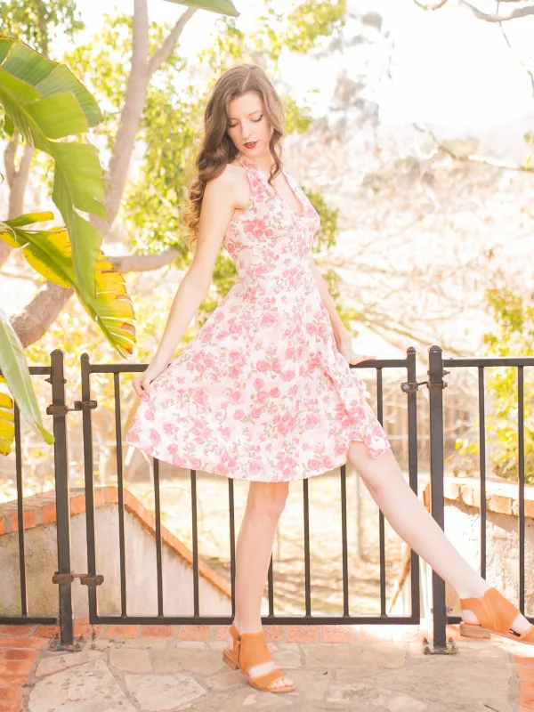 Pink 1950s Floral V-Neck Dress sold by Retro Stage