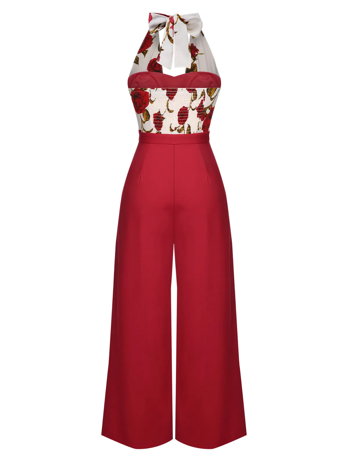 Red 1930s Halter Deep V-Neck Roses Jumpsuit sold by Retro Stage product image thumbnail 5