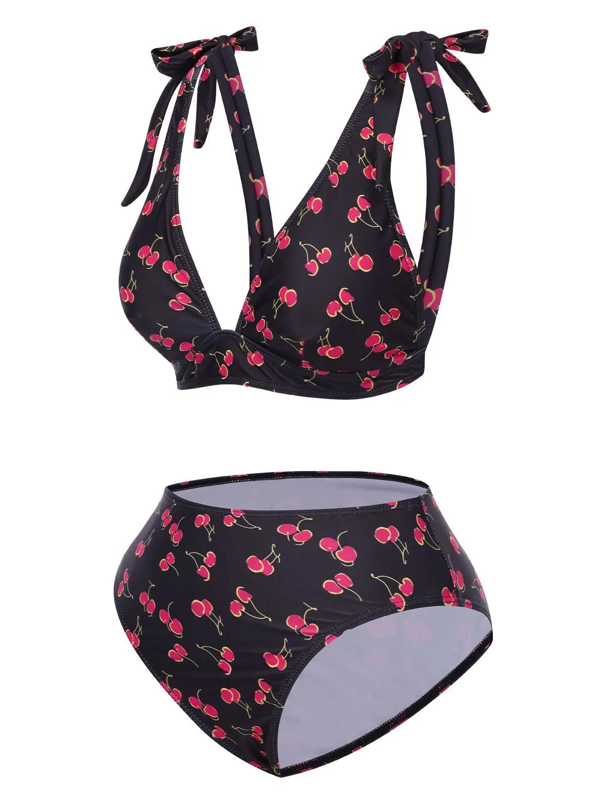 Black 1960s Tie Strap Cherry Swimsuit sold by Retro Stage product image thumbnail 2