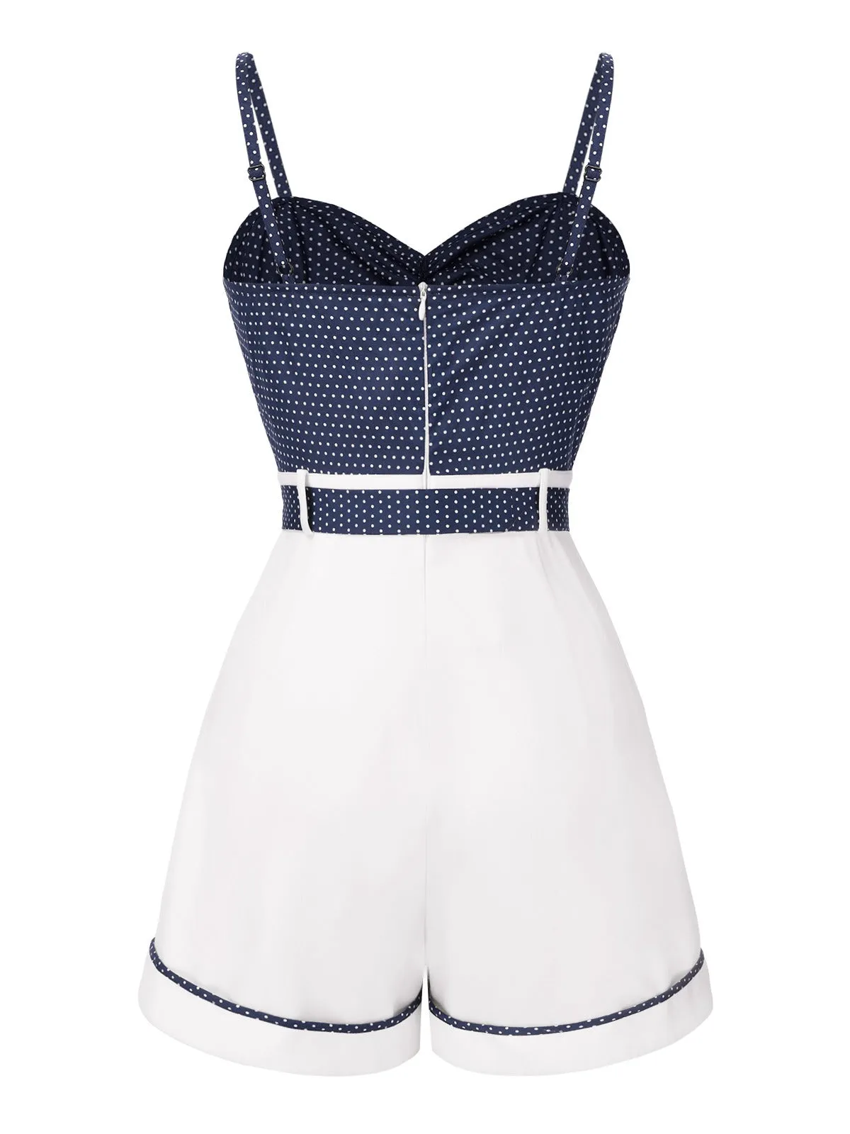 Blue 1940s Polka Dot Patchwork Suspender Romper sold by Retro Stage product image thumbnail 5