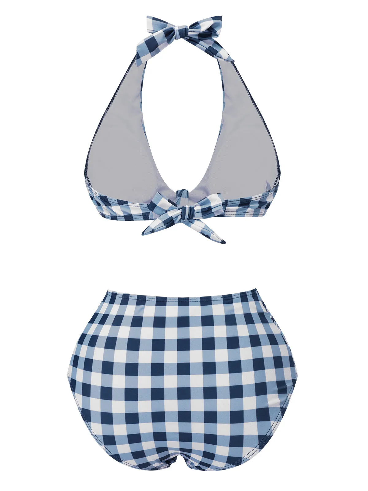 Blue 1950s Halter High-Waist Plaids Swimsuit sold by Retro Stage product image thumbnail 3