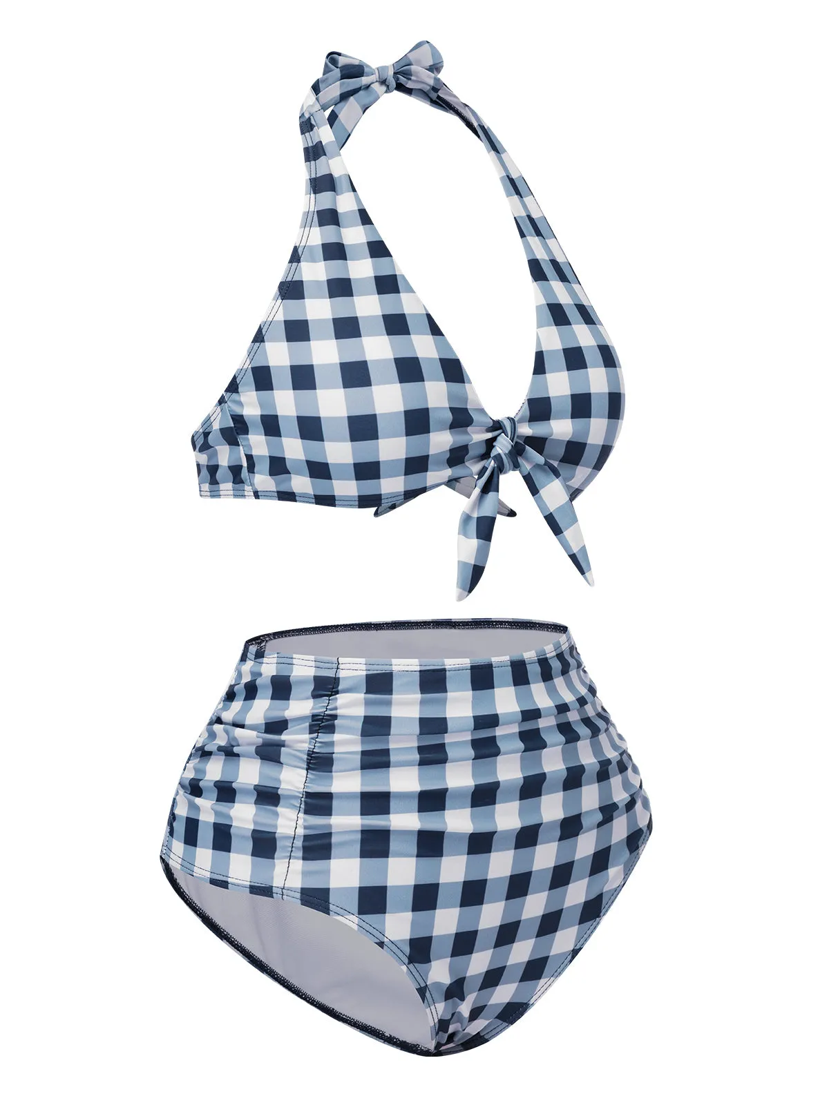 Blue 1950s Halter High-Waist Plaids Swimsuit sold by Retro Stage product image thumbnail 2