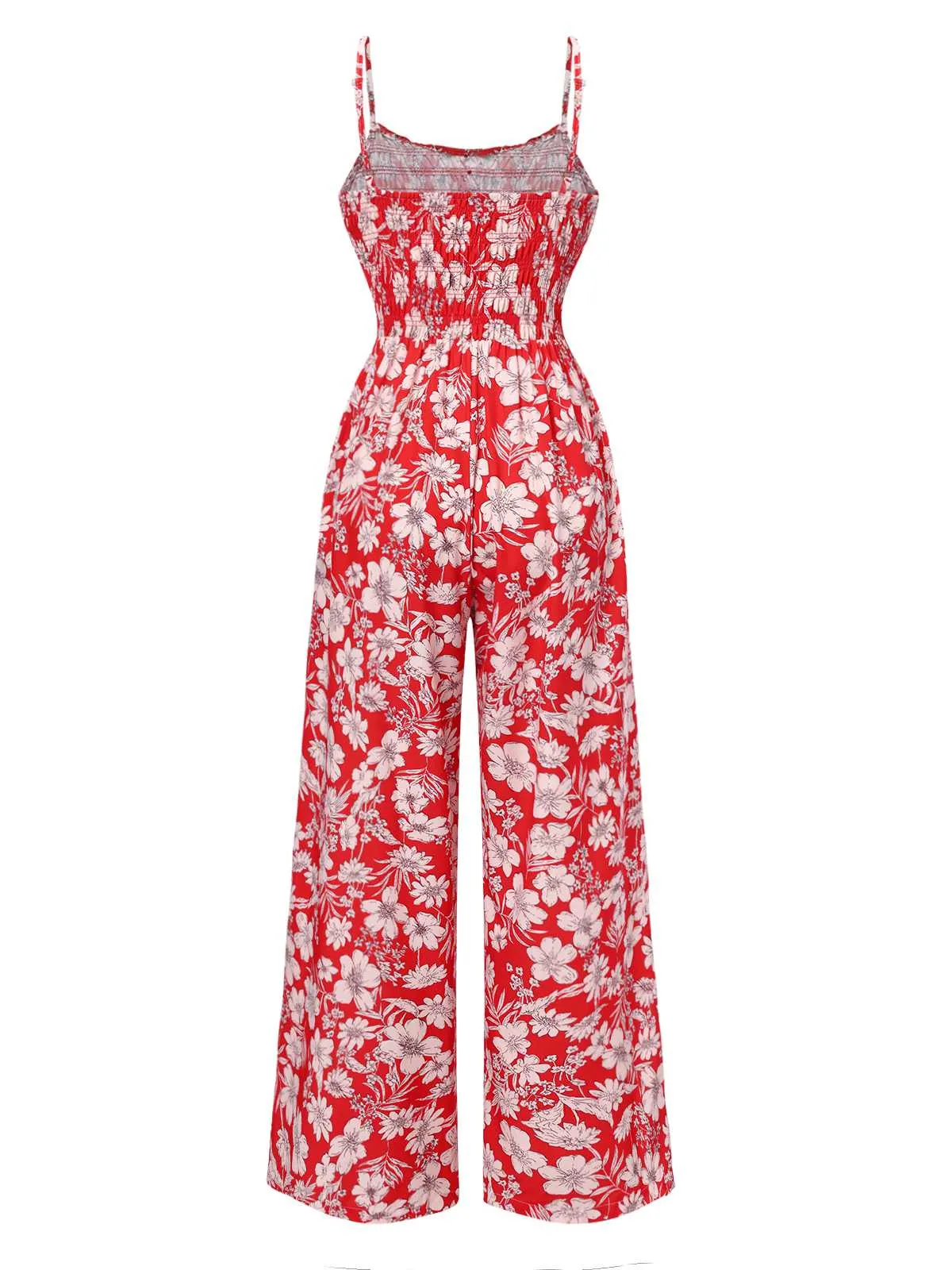 Red 1930s Spaghetti Strap Floral Wide-Leg Jumpsuit sold by Retro Stage product image thumbnail 2