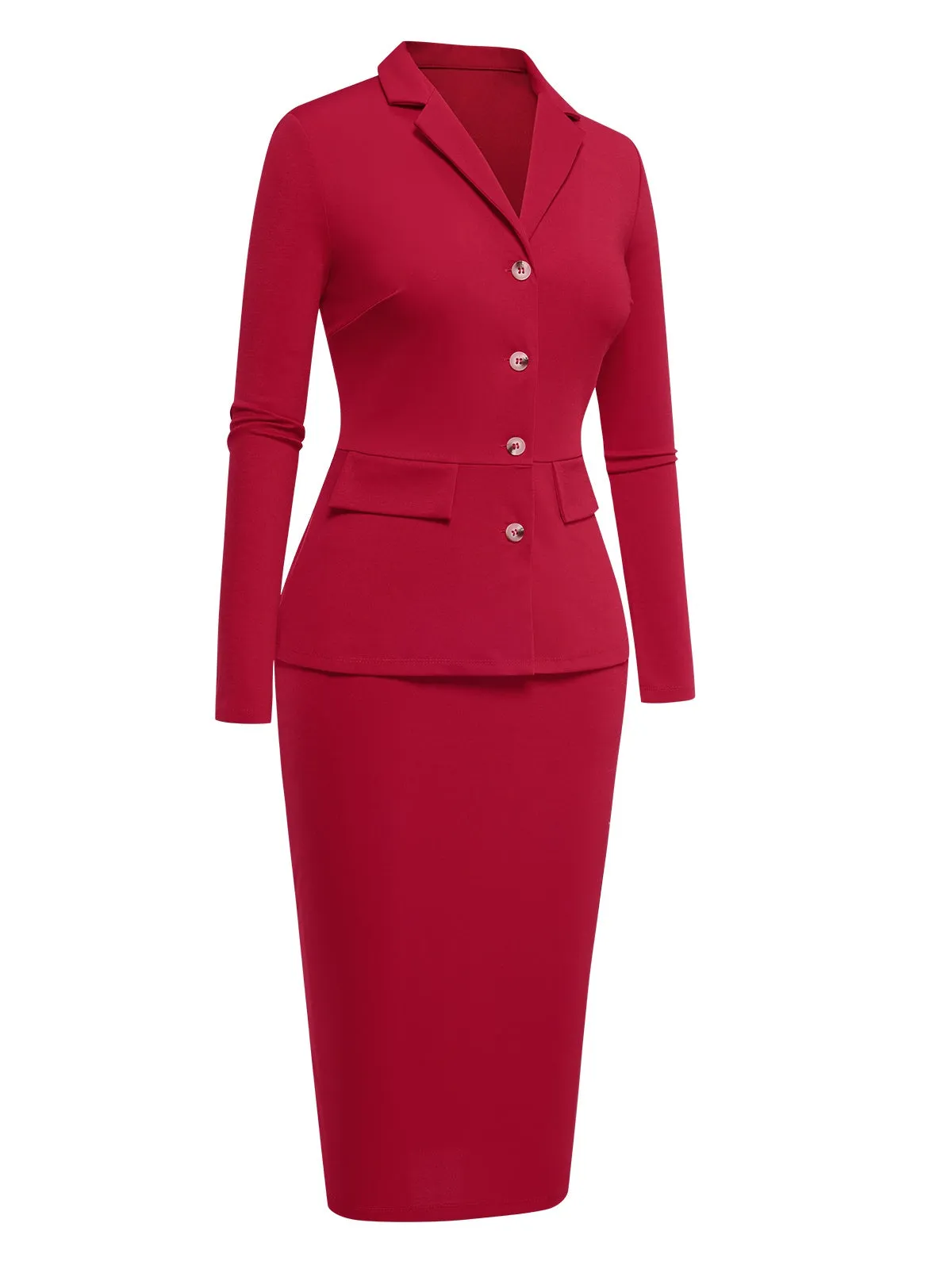 Red 1960s Solid Blazer Top & Pencil Skirt sold by Retro Stage product image thumbnail 2