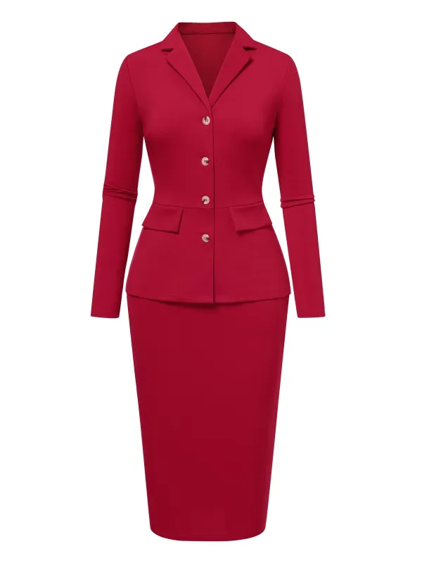 Red 1960s Solid Blazer Top & Pencil Skirt sold by Retro Stage