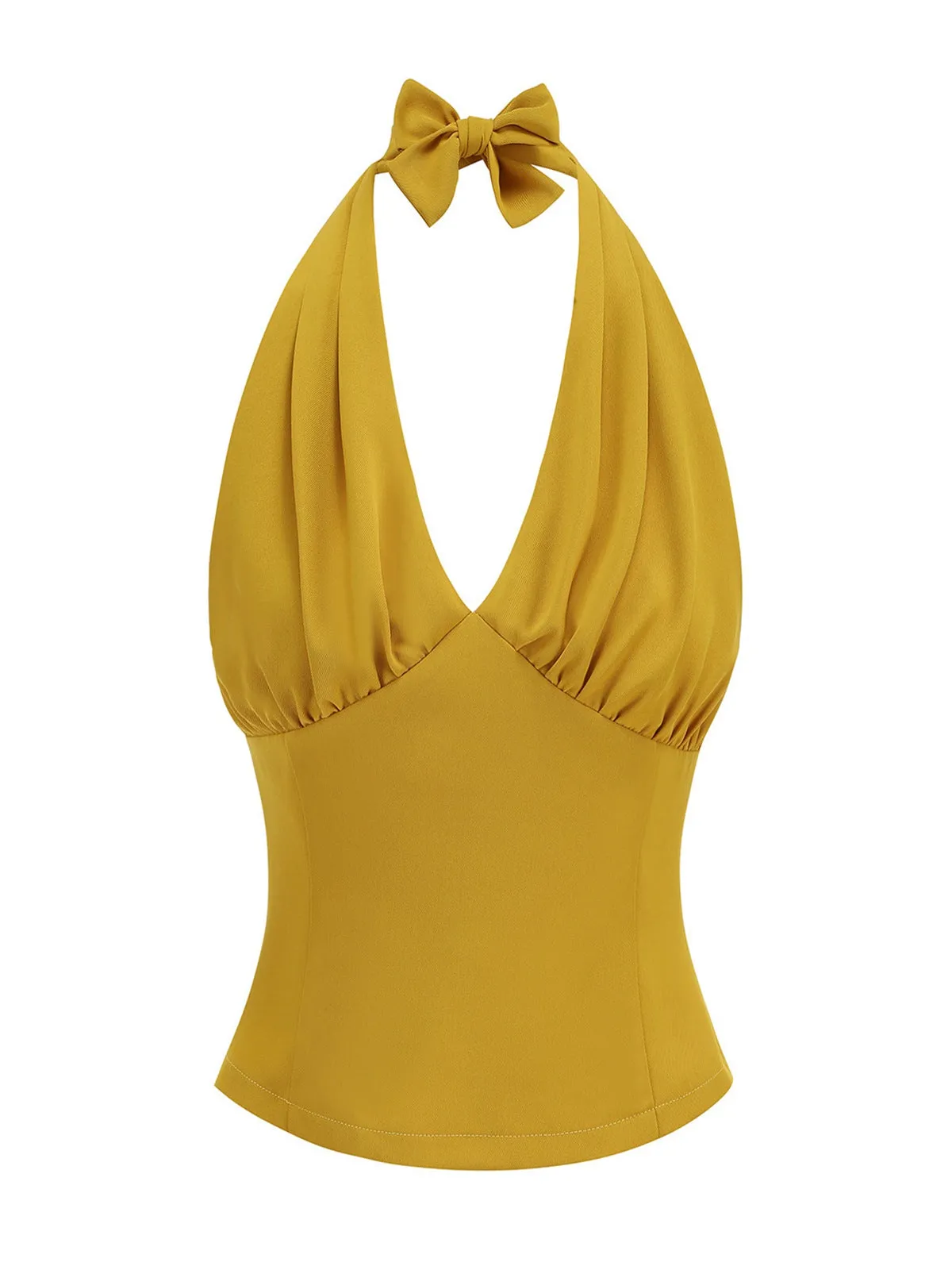 1950s Solid Sleeveless Halter Ruched Top sold by Retro Stage