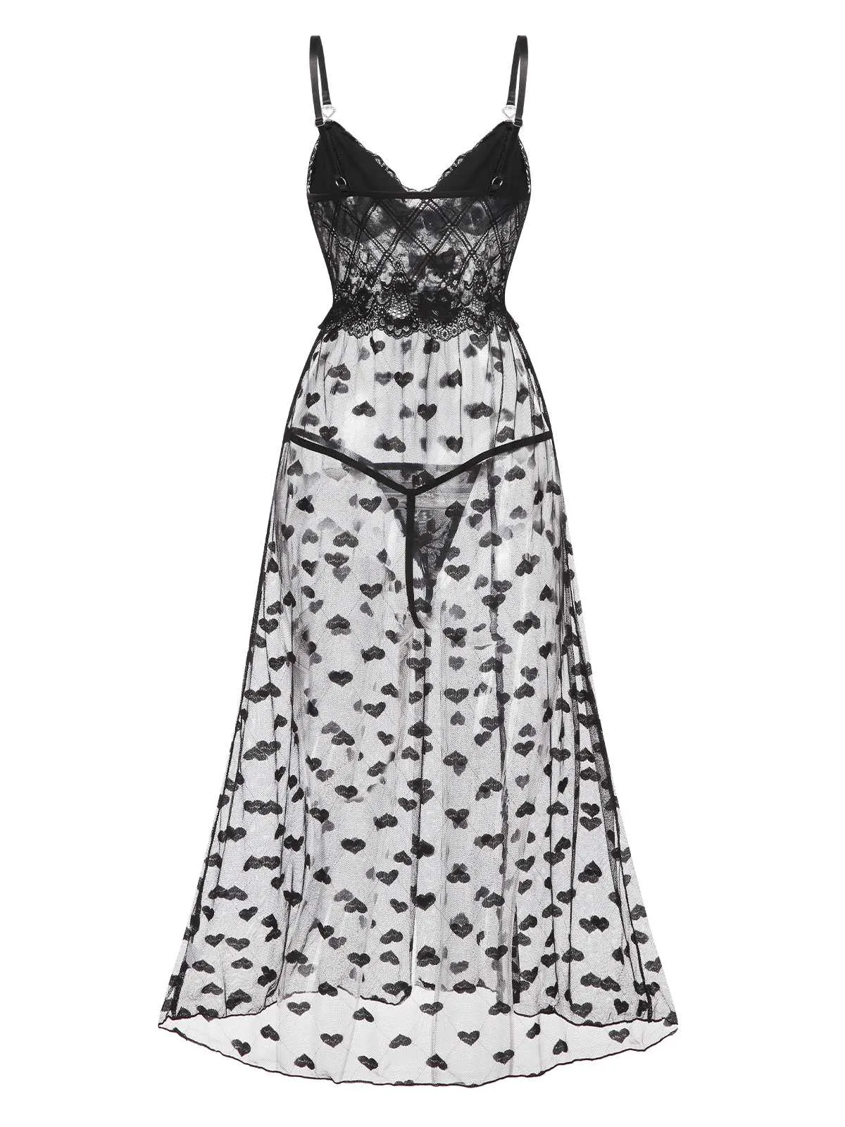 Black 1950s Lace Hearts Mesh Nightgown sold by Retro Stage product image thumbnail 2