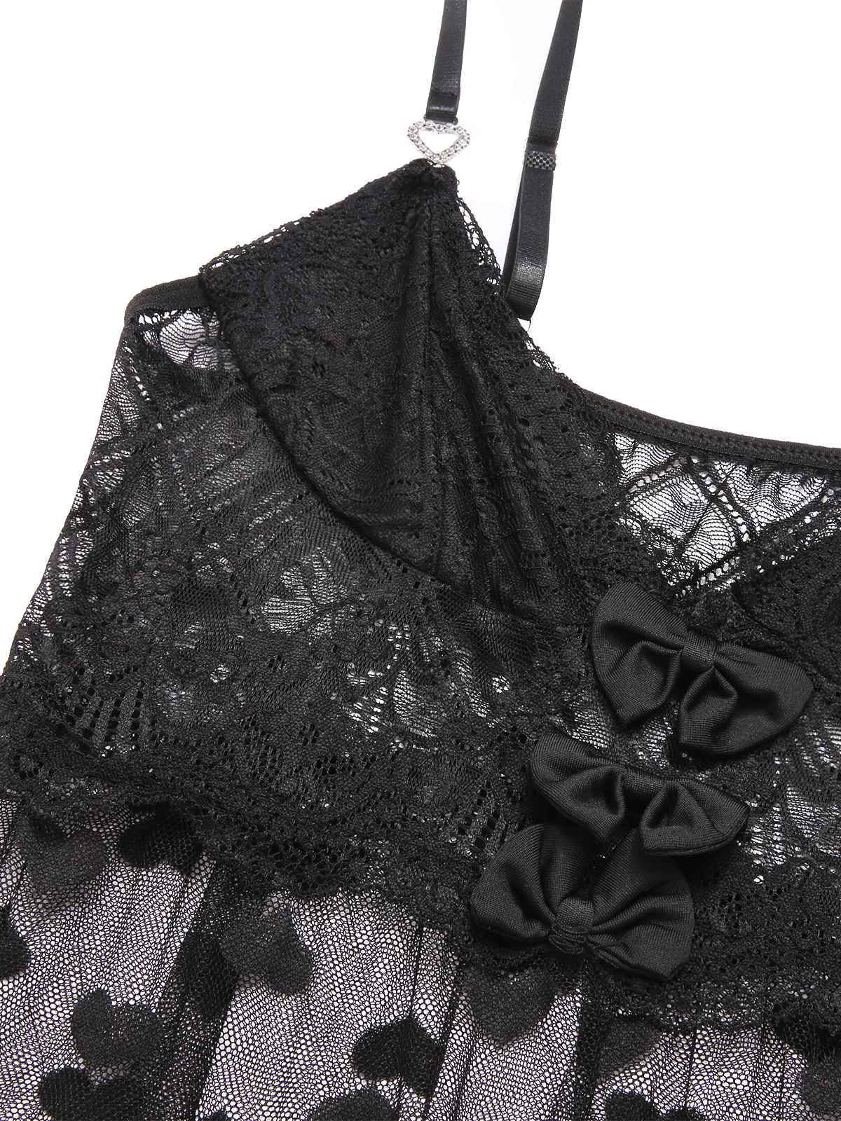 Black 1950s Lace Hearts Mesh Nightgown sold by Retro Stage product image thumbnail 3