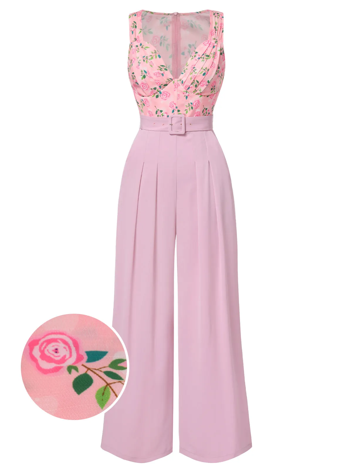 Pink 1960s Heart Neck Roses Belted Jumpsuit sold by Retro Stage product image thumbnail 2